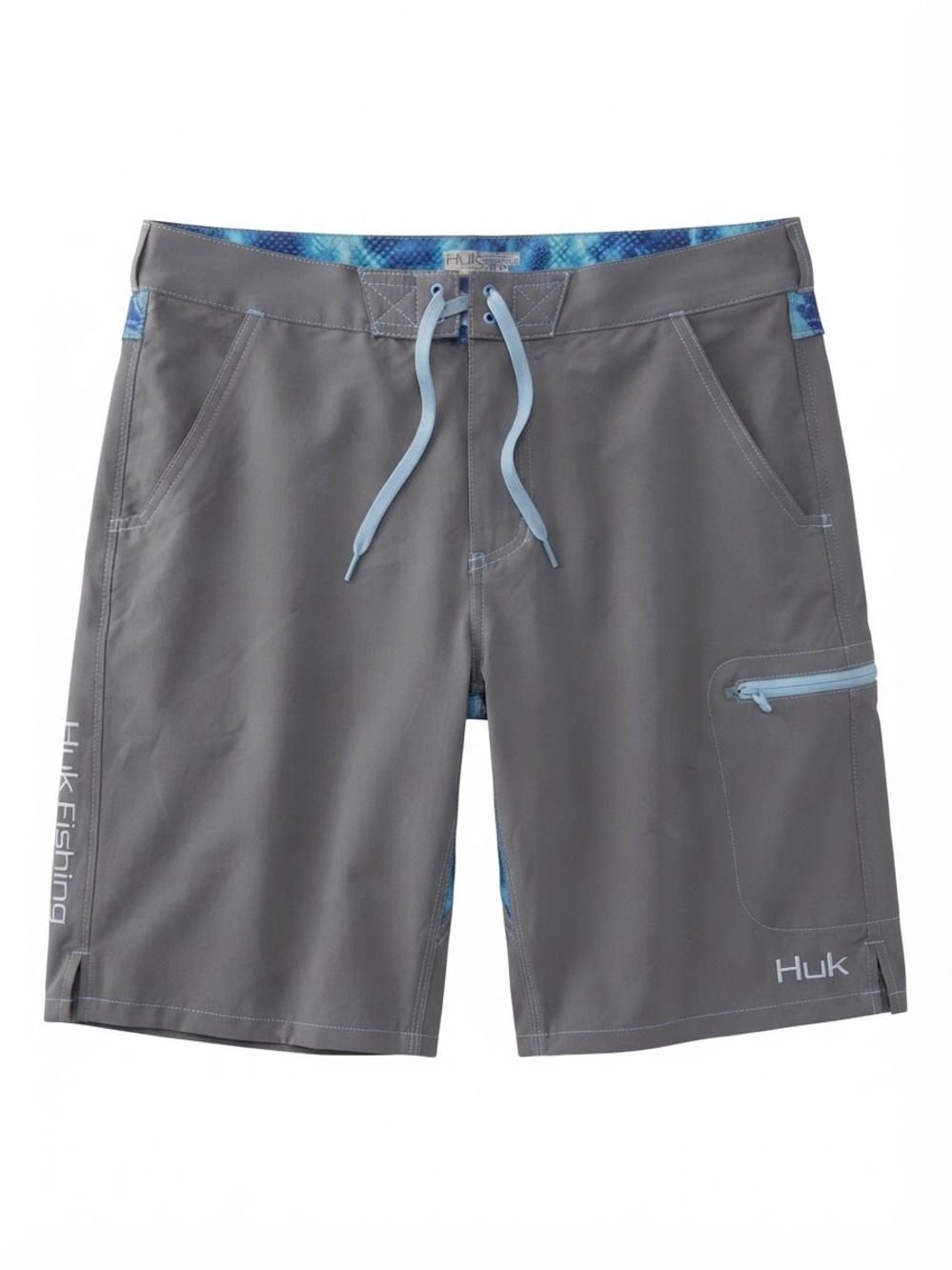 Huk Men's Gray Performance Swim Trunks with Blue Accents